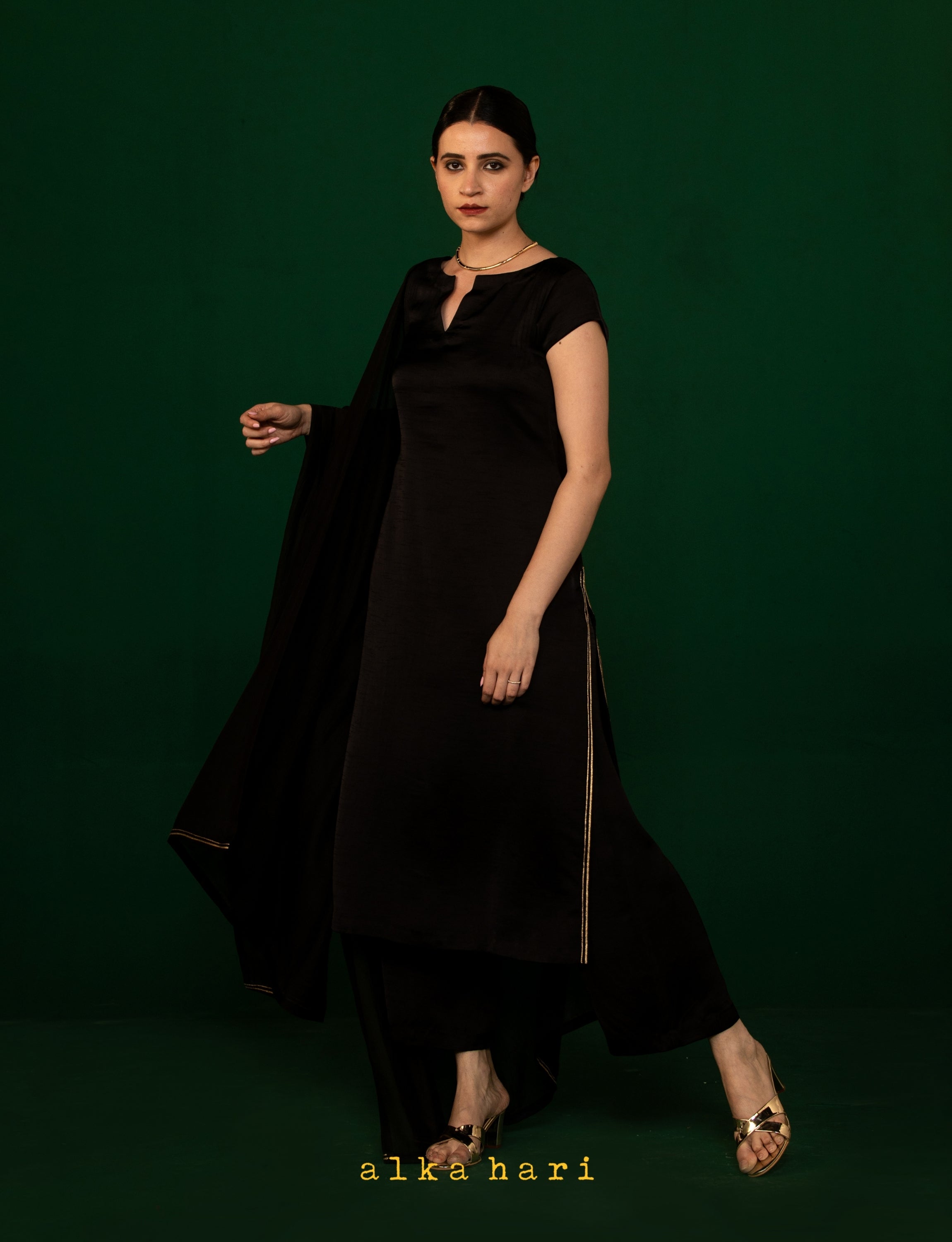 Luxe Black Kurta with Zari Lines